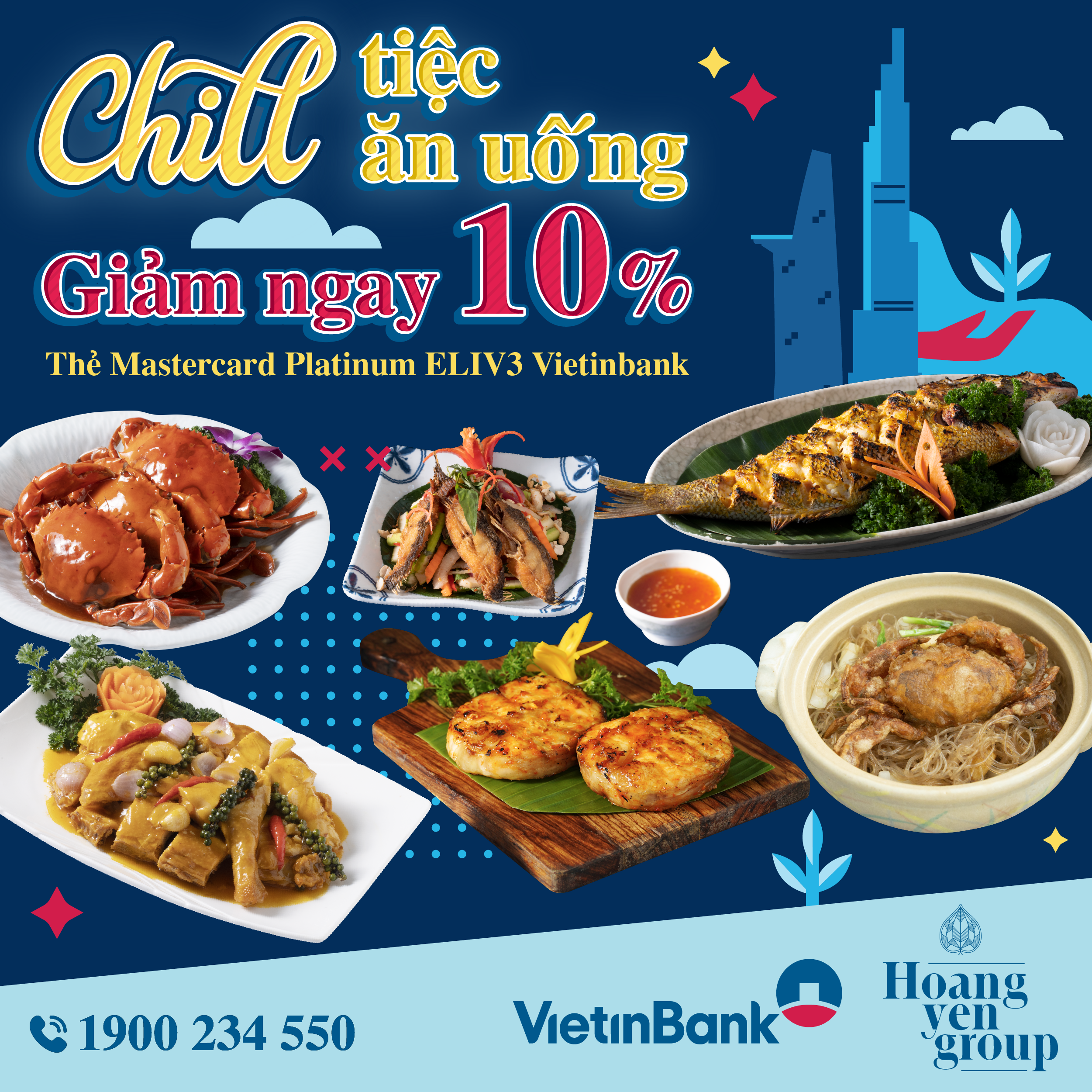 Uu dai giam 10% cho chu the VietinBank Eliv3 tai Hoang Yen Buffet Premier